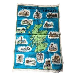 Vintage Scottish Linen Tapestry/ Tea Towel Map 30” x 50”